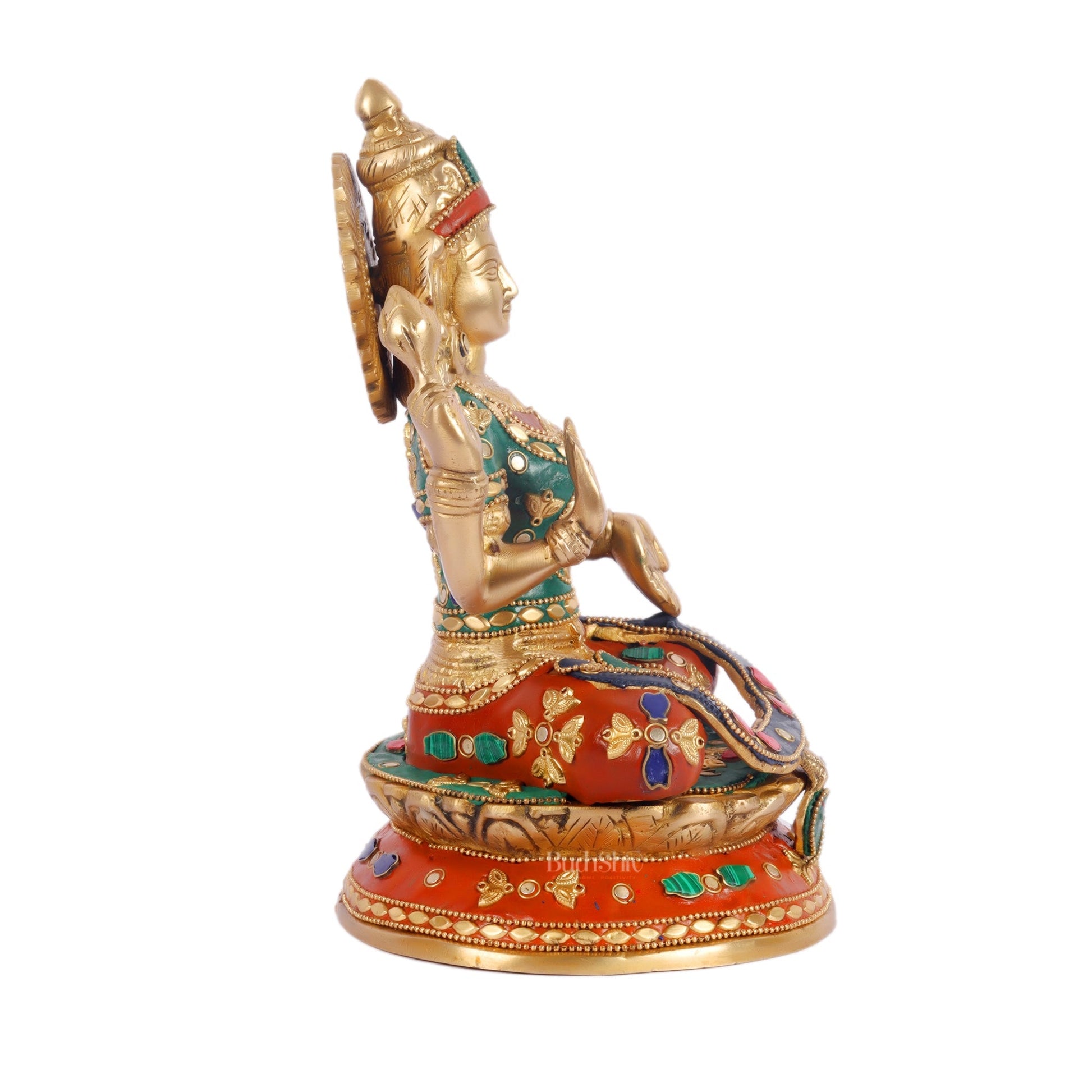 Unique Lakshmi Mata Statue with Stonework, 9" Height