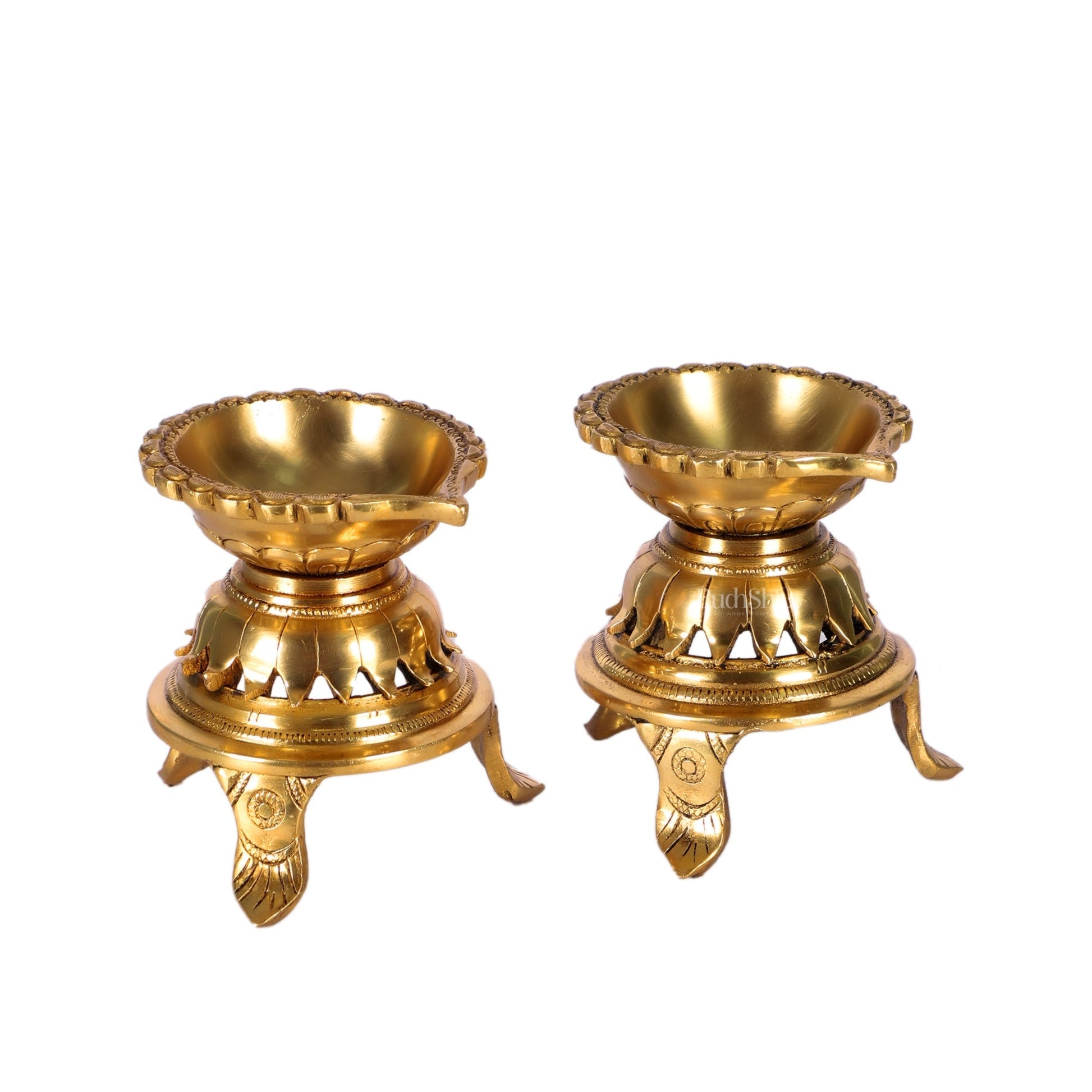 Unique Lotus Petal Base Pure Fine Brass Diya with Stand