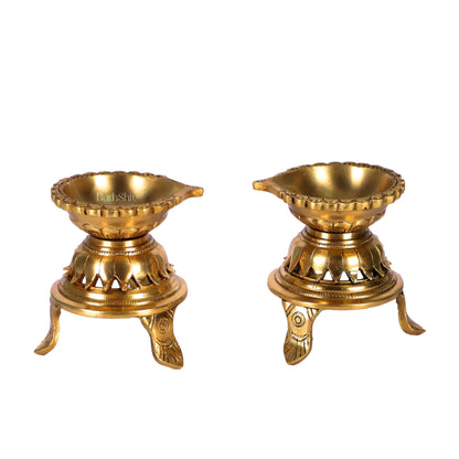 Unique Lotus Petal Base Pure Fine Brass Diya with Stand