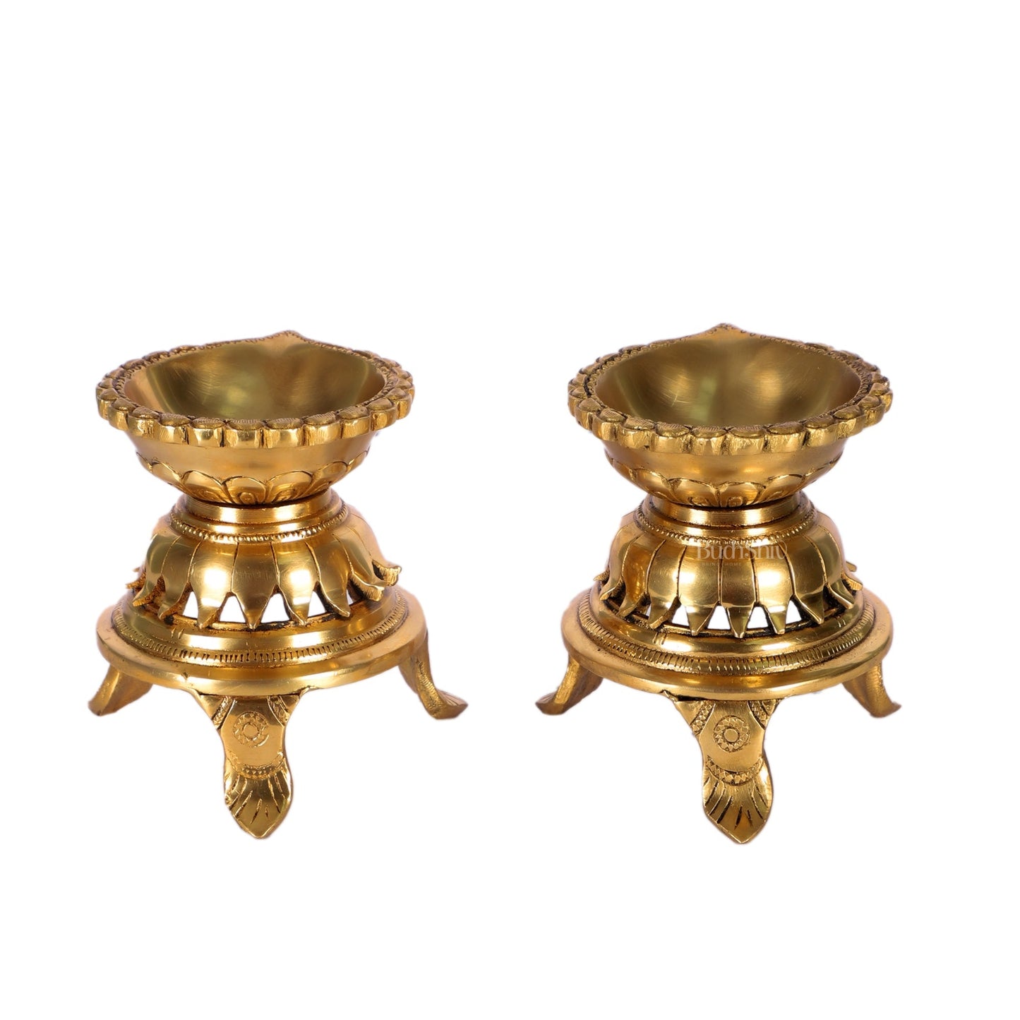 Unique Lotus Petal Base Pure Fine Brass Diya with Stand