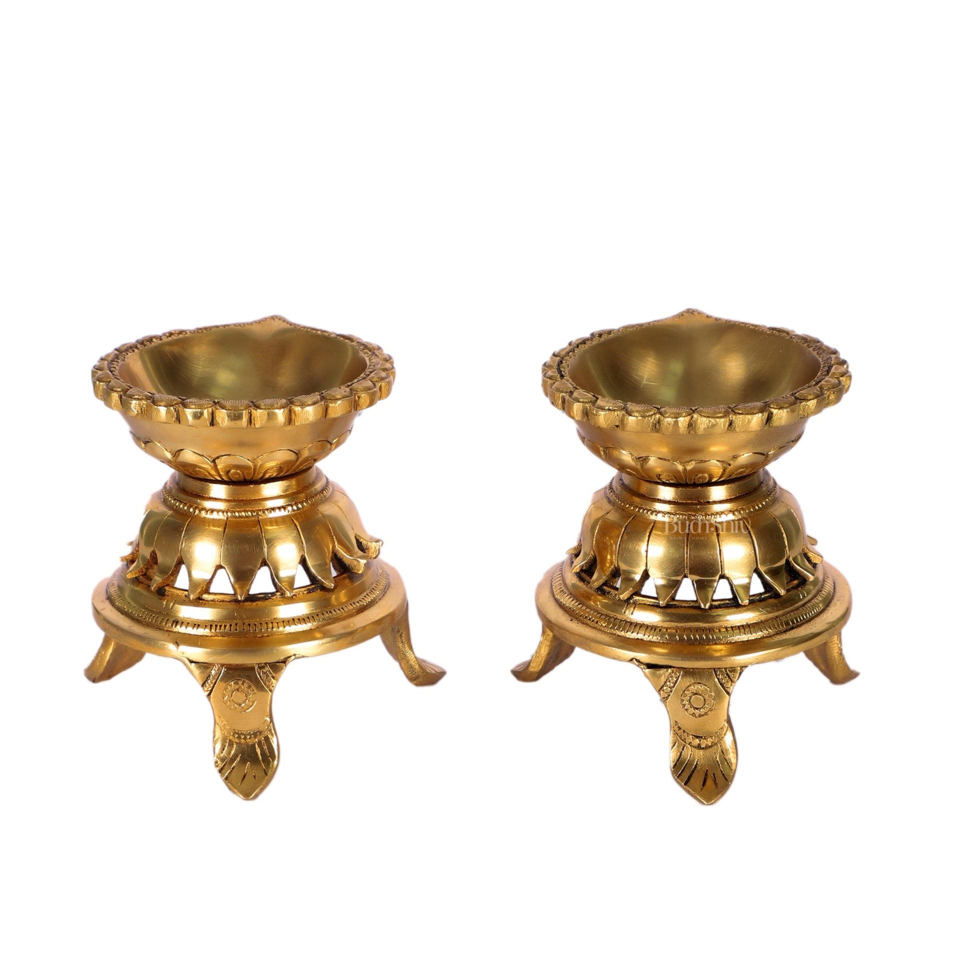 Unique Lotus Petal Base Pure Fine Brass Diya with Stand
