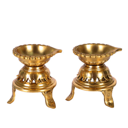 Unique Lotus Petal Base Pure Fine Brass Diya with Stand