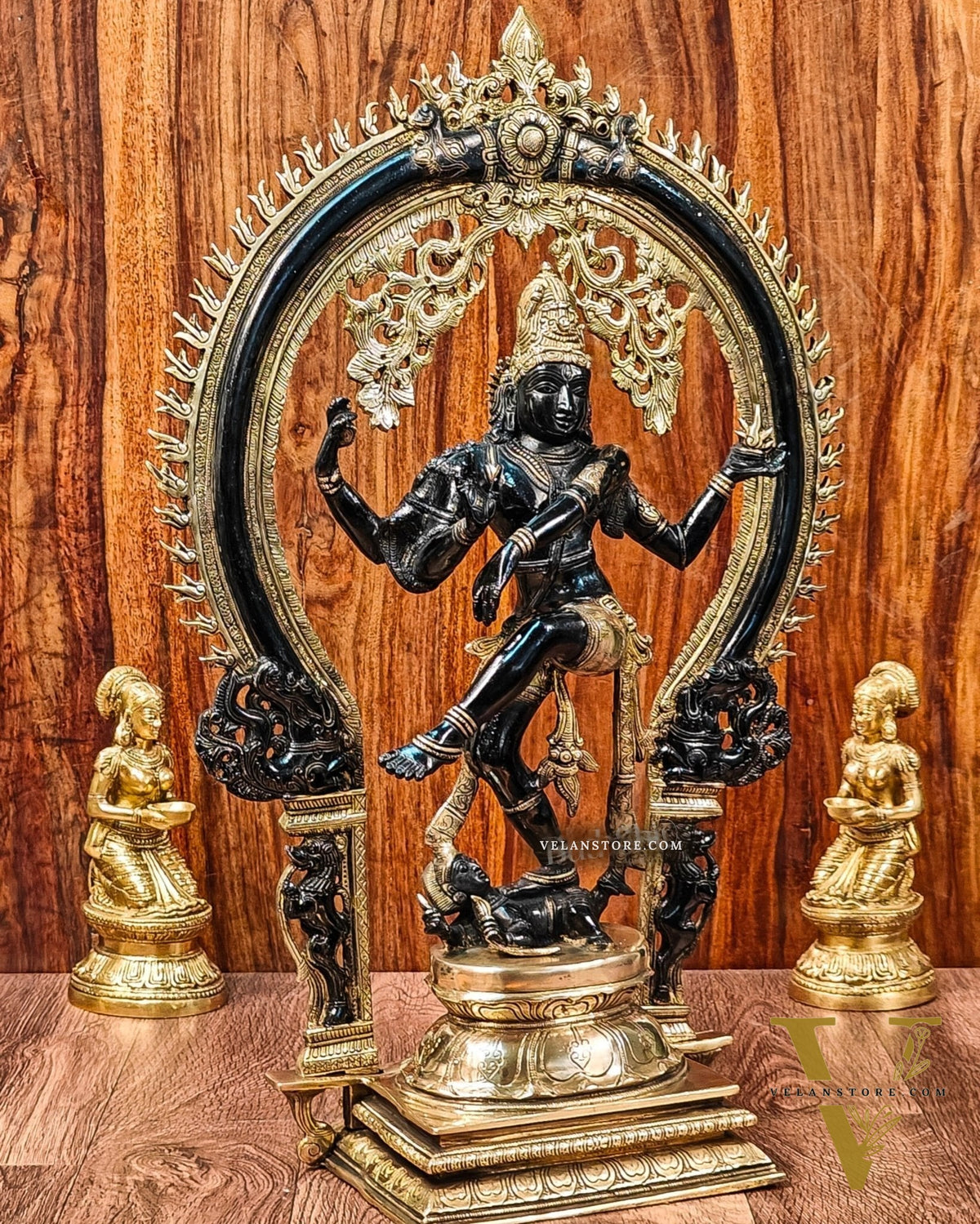 Unique Nataraja Statue - Handcrafted Brass Black Wash on Gold | 26 Inch Height
