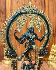 Unique Nataraja Statue - Handcrafted Brass Black Wash on Gold | 26 Inch Height