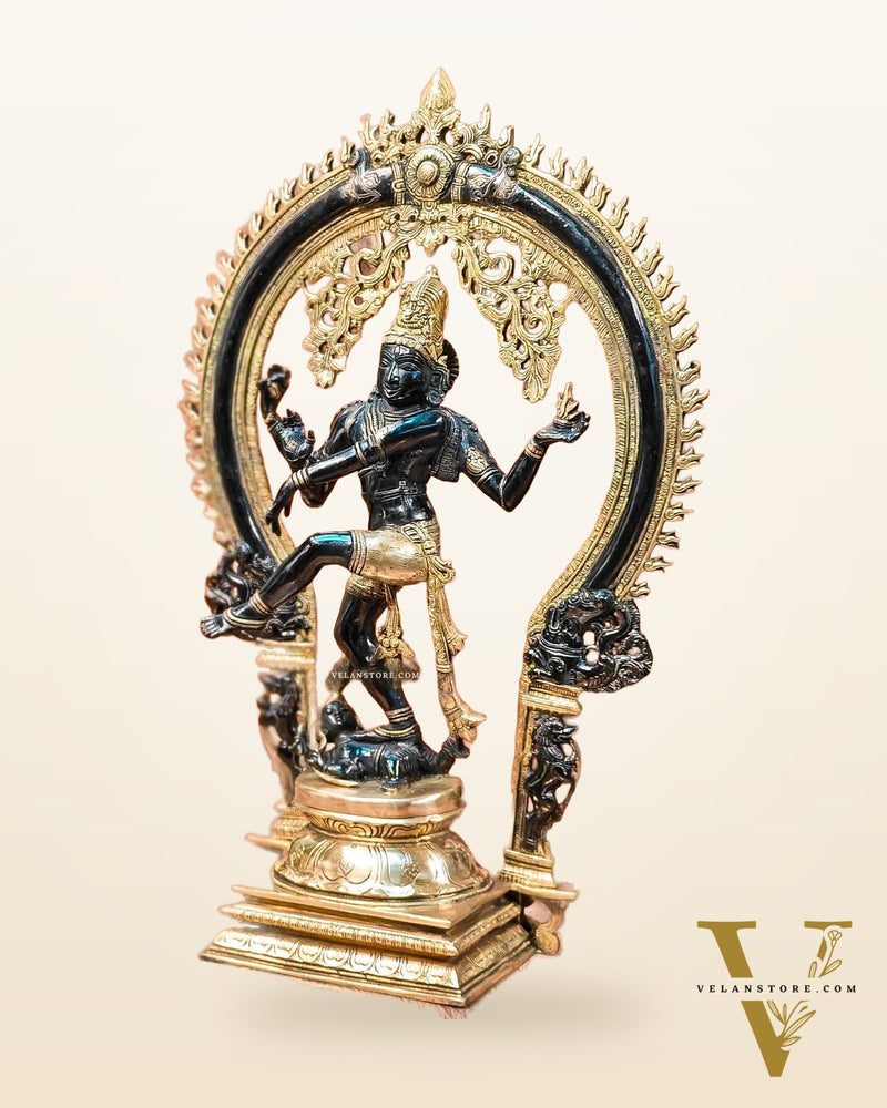 Unique Nataraja Statue - Handcrafted Brass Black Wash on Gold | 26 Inch Height