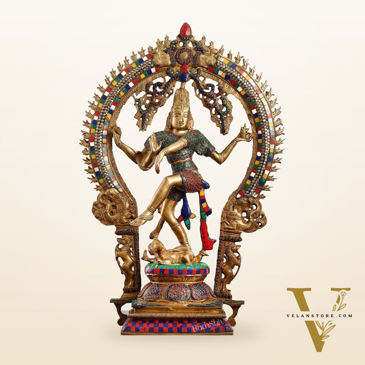 Unique Nataraja Statue - Handcrafted Brass with Natural Stones | 26 Inch