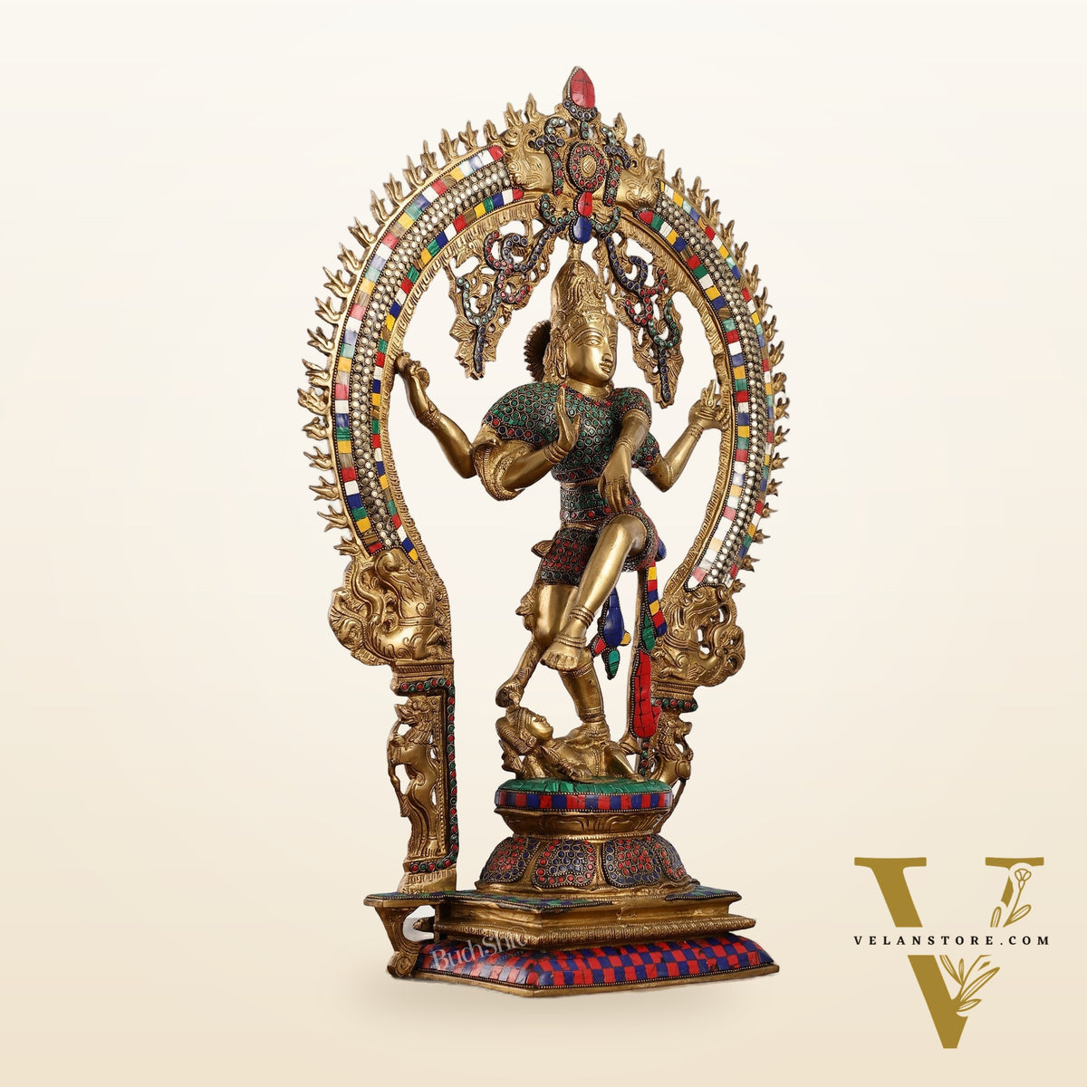 Unique Nataraja Statue - Handcrafted Brass with Natural Stones | 26 Inch