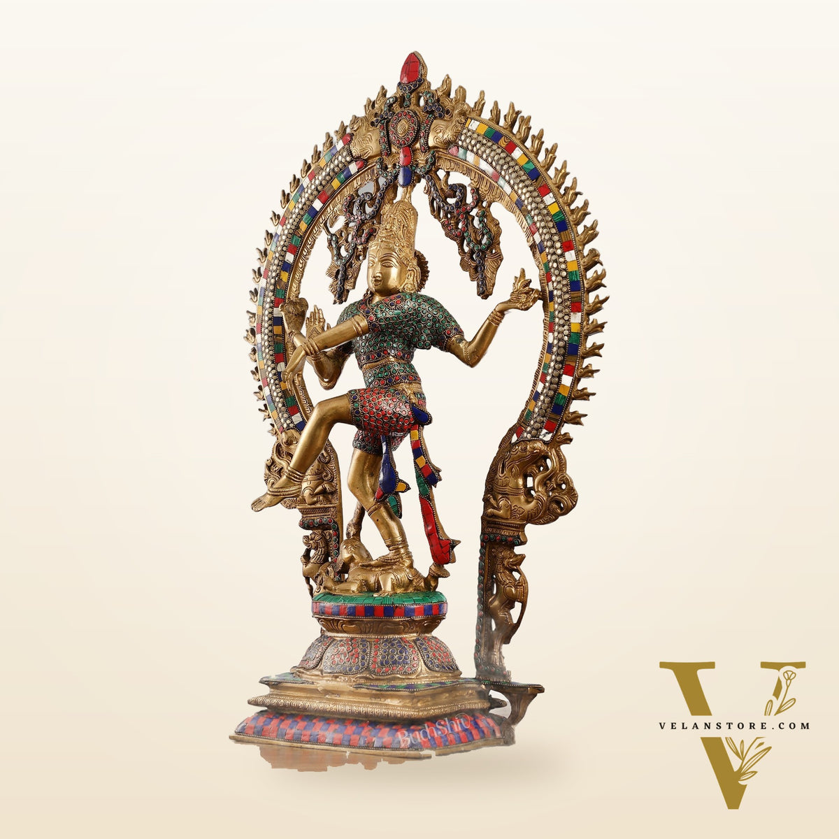 Unique Nataraja Statue - Handcrafted Brass with Natural Stones | 26 Inch