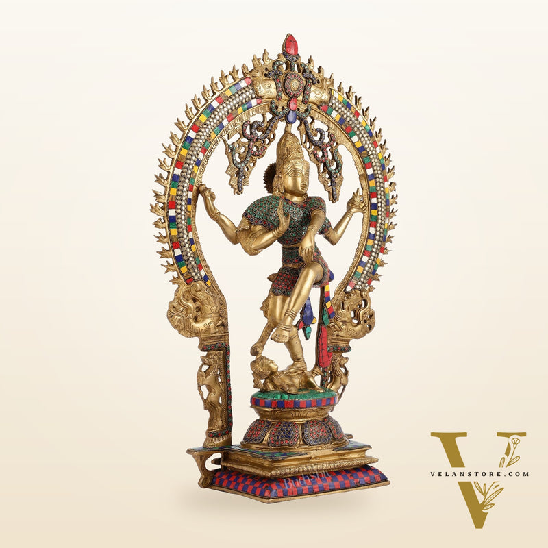 Unique Nataraja Statue - Handcrafted Brass with Natural Stones | 26 Inch