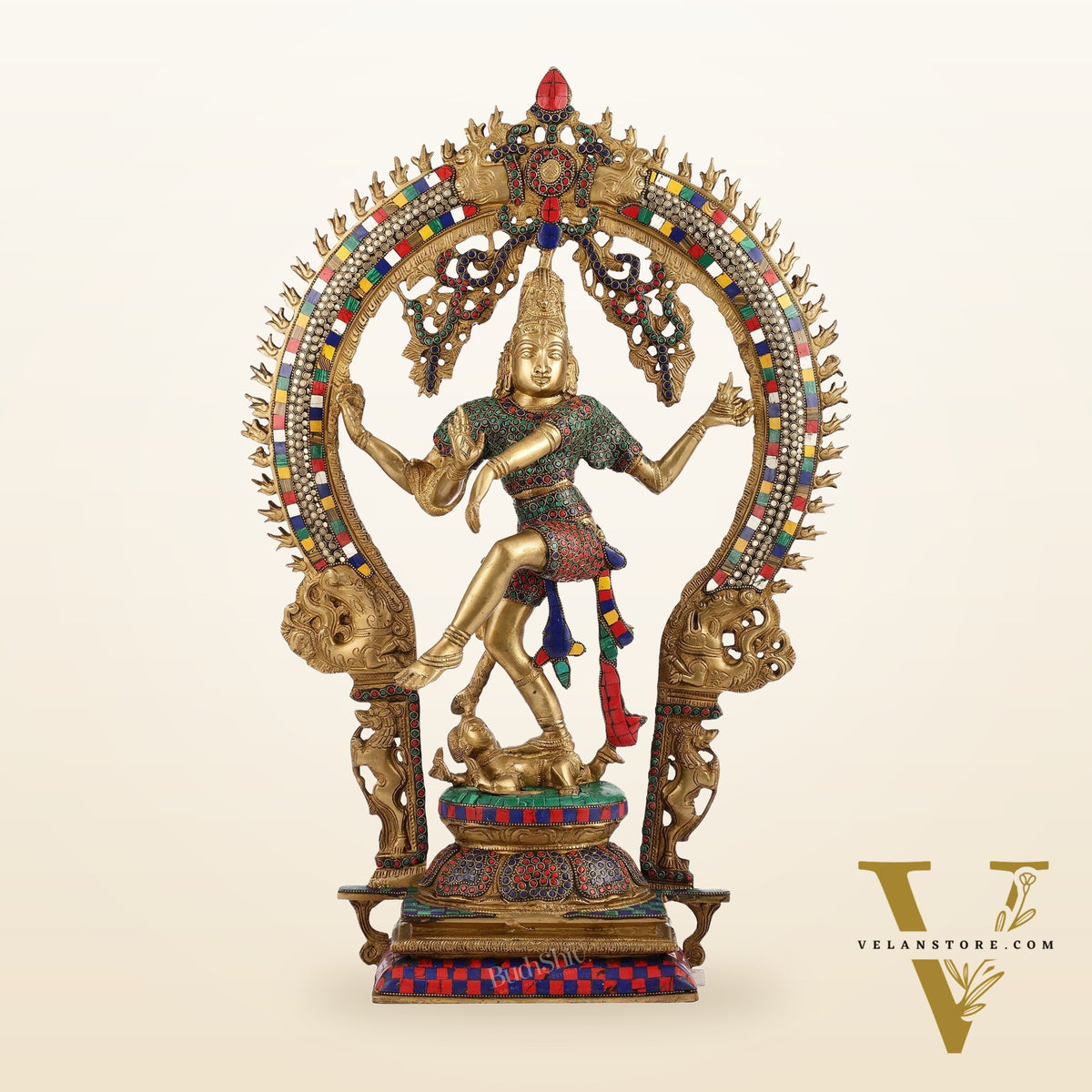 Unique Nataraja Statue - Handcrafted Brass with Natural Stones | 26 Inch