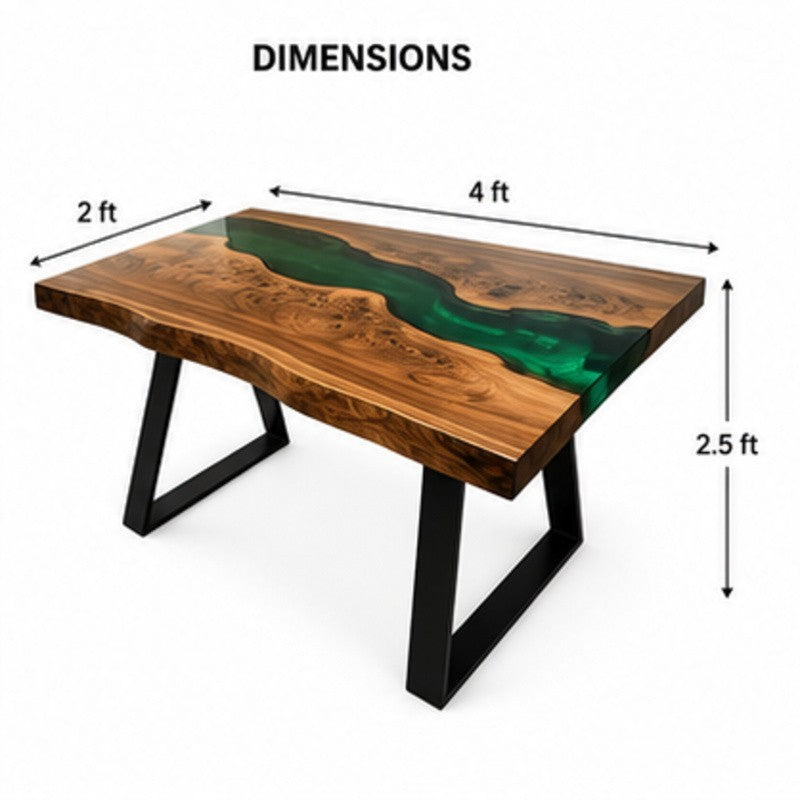 Handmade Live Edge Epoxy Resin Dining Table, Green River Dining Table for Modern Kitchen & Dining Area, Live Edge Natural Wood Artistic Top