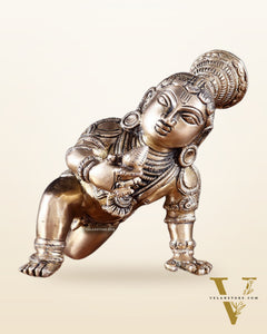 Unique Pure Brass Large Bal Gopal Baby Krishna Idol – 8” wide