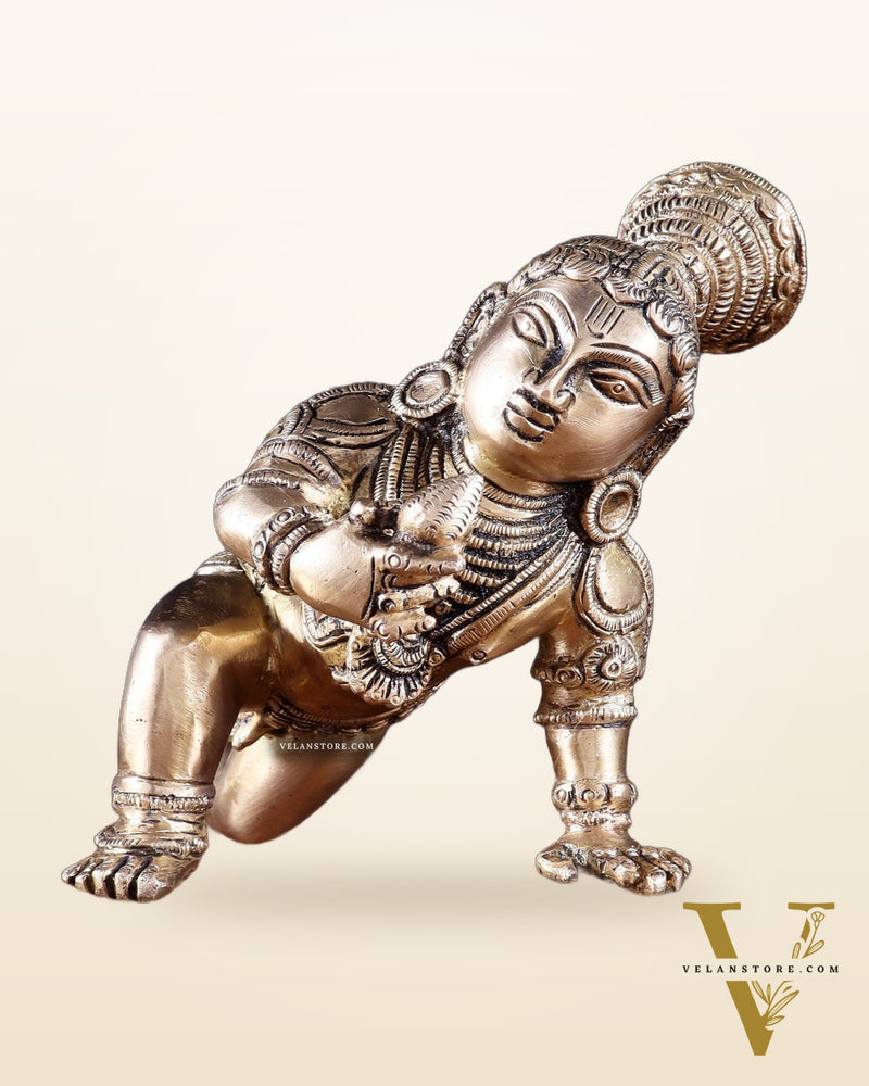 Unique Pure Brass Large Bal Gopal Baby Krishna Idol – 8” wide