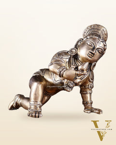 Unique Pure Brass Large Bal Gopal Baby Krishna Idol – 8” wide