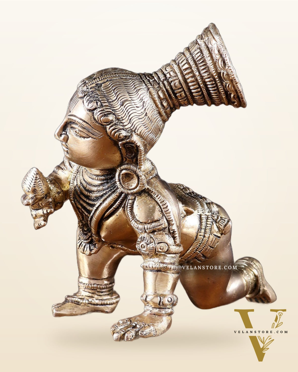 Unique Pure Brass Large Bal Gopal Baby Krishna Idol – 8” wide