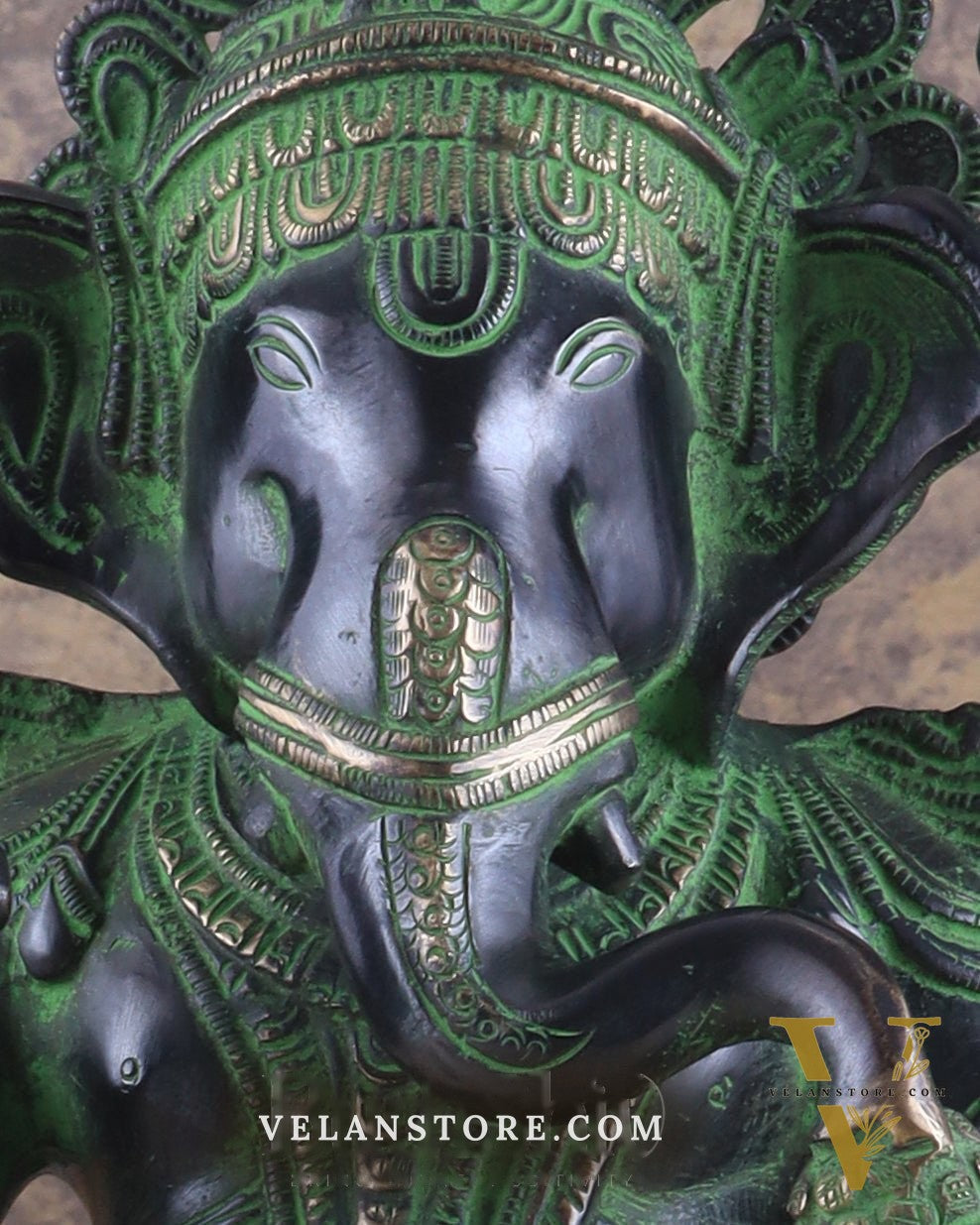 Unique Pure Brass Lord Ganesha Idol with Black and Green Patina Finish 7.5"