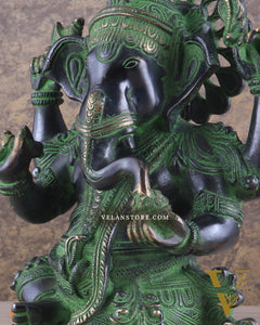 Unique Pure Brass Lord Ganesha Idol with Black and Green Patina Finish 7.5"