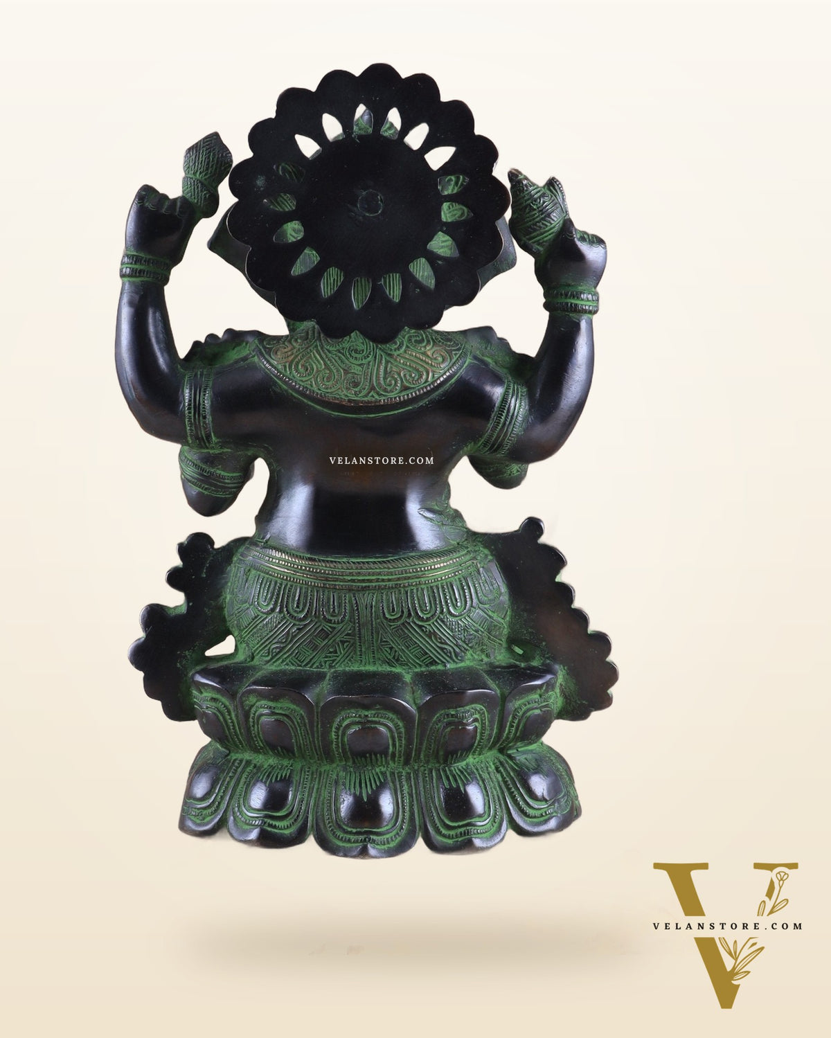Unique Pure Brass Lord Ganesha Idol with Black and Green Patina Finish 7.5"
