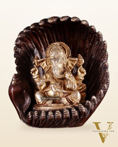 Unique Pure Brass Lord Ganesha in Pearl Conch Shell – 5.5” (14 cm)