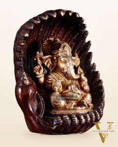 Unique Pure Brass Lord Ganesha in Pearl Conch Shell – 5.5” (14 cm)
