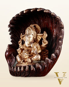 Unique Pure Brass Lord Ganesha in Pearl Conch Shell – 5.5” (14 cm)