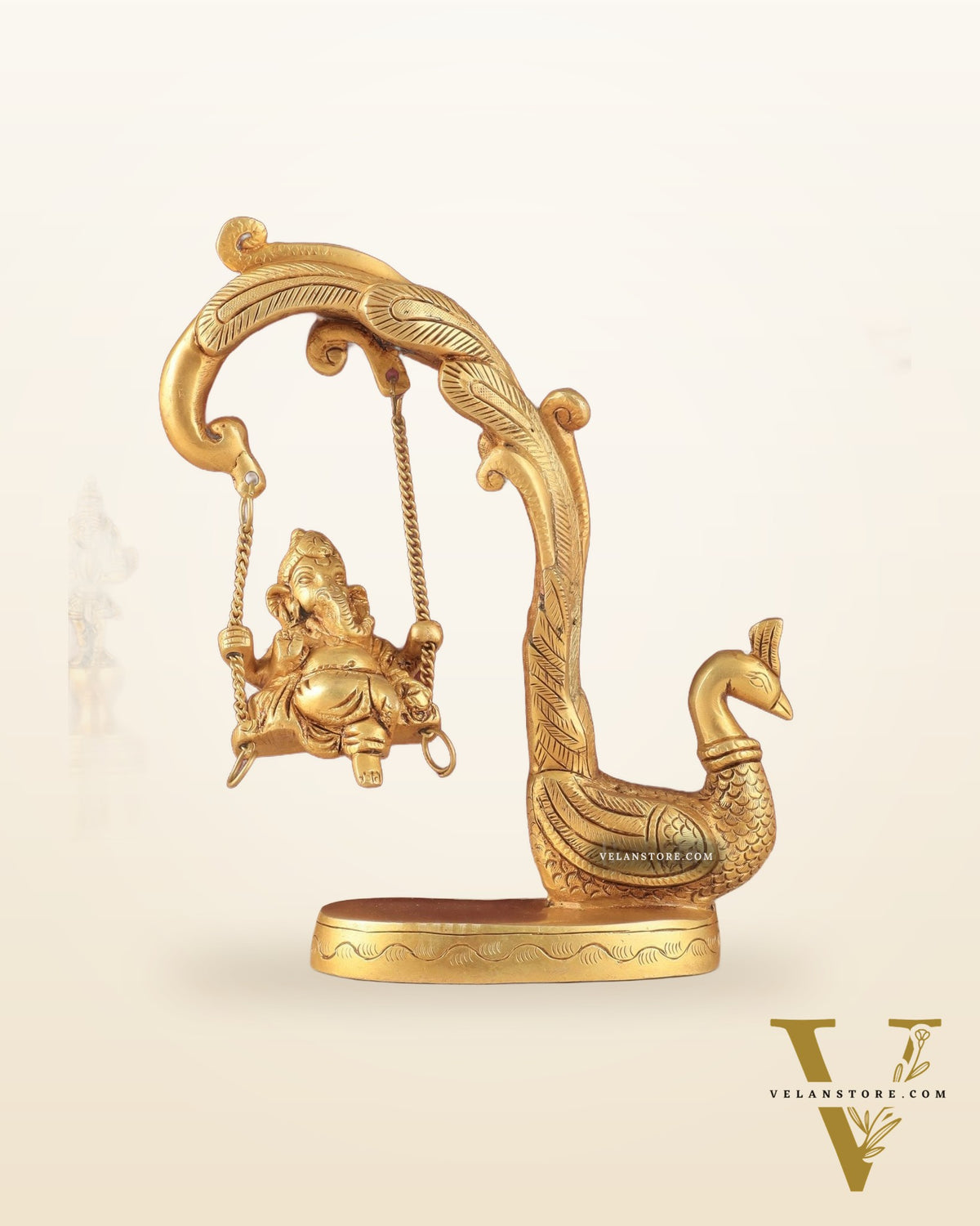 Unique Pure Brass Lord Ganesha on a Peacock Swing Idol