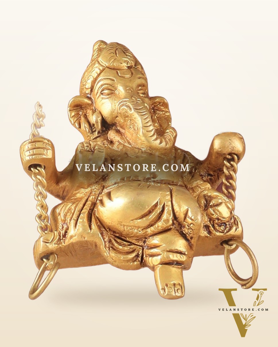 Unique Pure Brass Lord Ganesha on a Peacock Swing Idol
