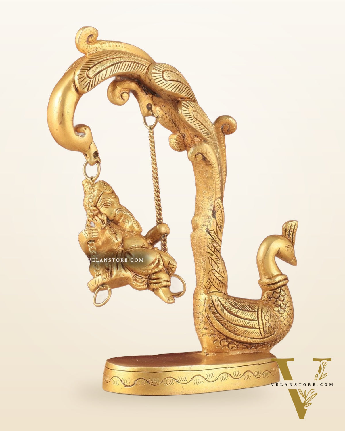 Unique Pure Brass Lord Ganesha on a Peacock Swing Idol