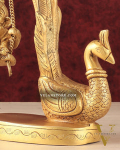 Unique Pure Brass Lord Ganesha on a Peacock Swing Idol