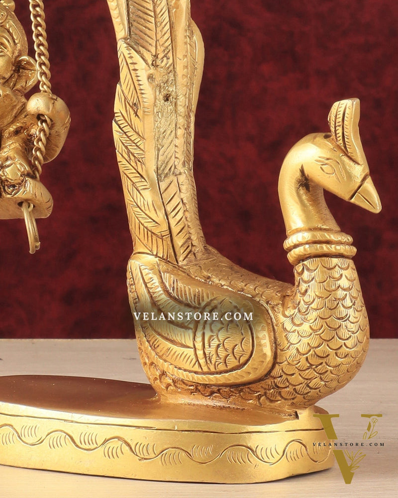 Unique Pure Brass Lord Ganesha on a Peacock Swing Idol