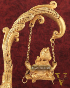 Unique Pure Brass Lord Ganesha on a Peacock Swing Idol