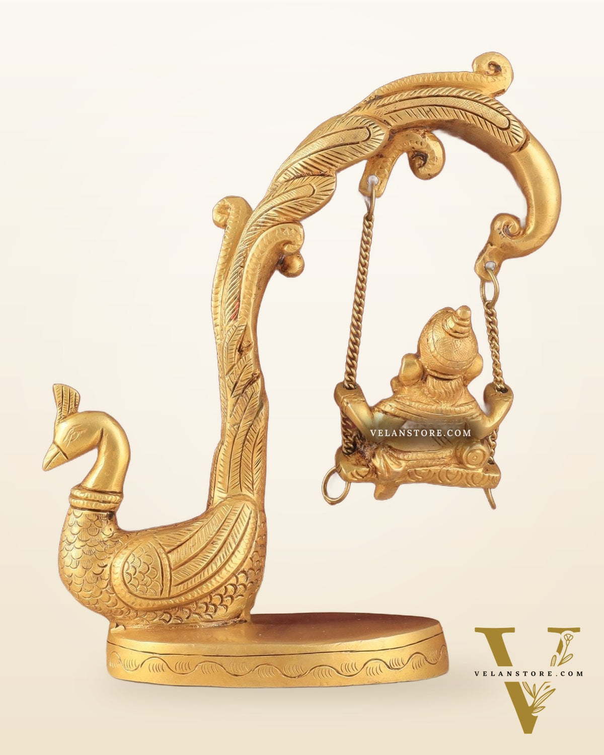 Unique Pure Brass Lord Ganesha on a Peacock Swing Idol