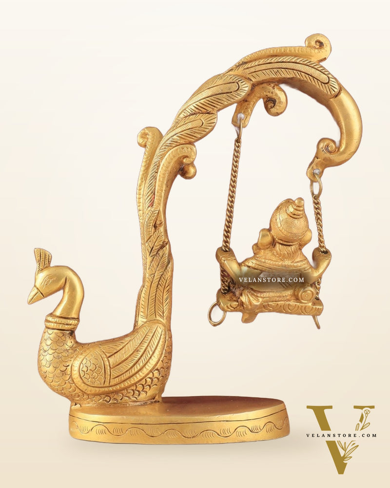 Unique Pure Brass Lord Ganesha on a Peacock Swing Idol