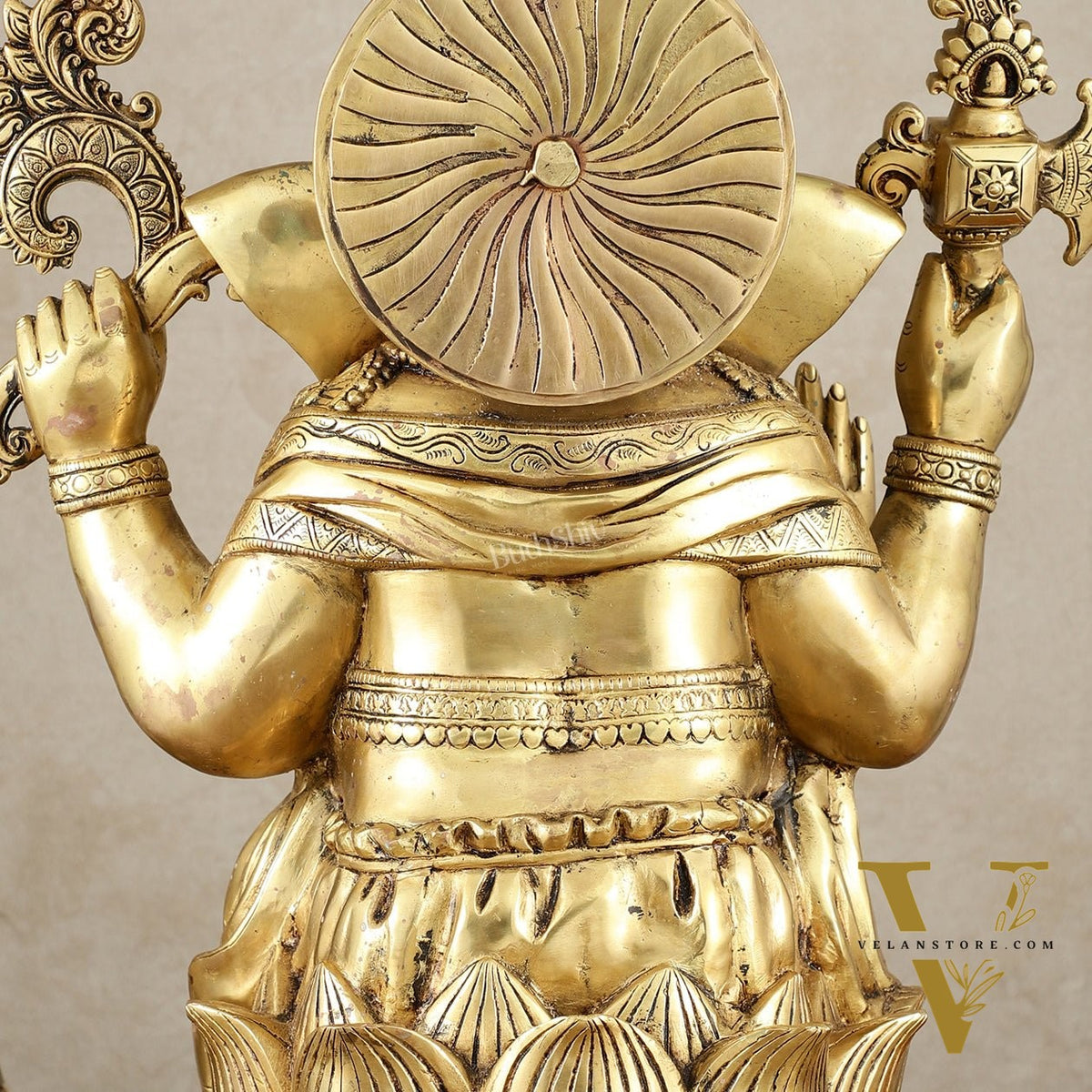 Unique Pure Brass Lord Ganesha Statue - Seated on Lotus, 22" Height