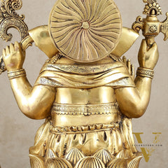 Unique Pure Brass Lord Ganesha Statue - Seated on Lotus, 22" Height