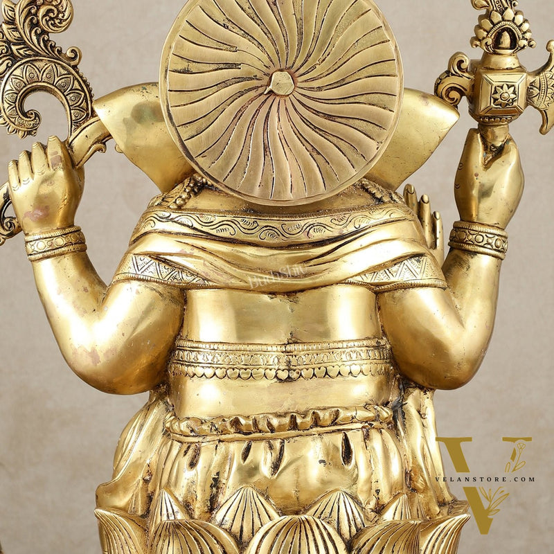 Unique Pure Brass Lord Ganesha Statue - Seated on Lotus, 22" Height