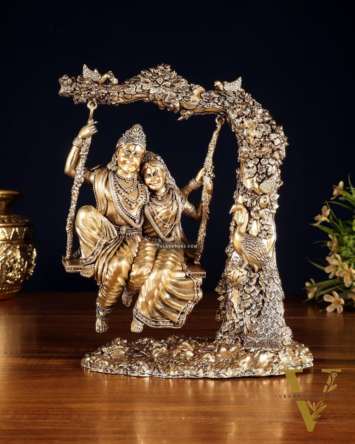 Unique Pure Brass Radha Krishna Intricate Superfine Swing 8"