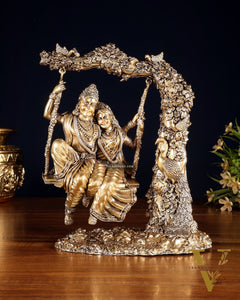 Unique Pure Brass Radha Krishna Intricate Superfine Swing 8"