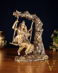 Unique Pure Brass Radha Krishna Intricate Superfine Swing 8"