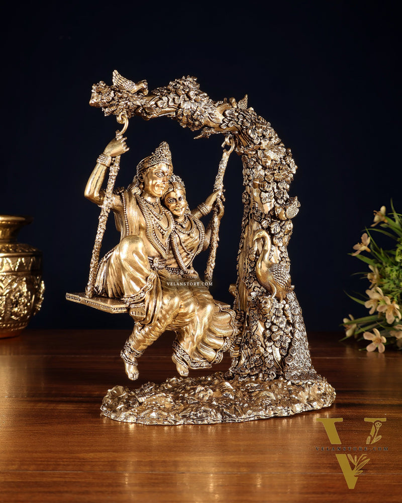 Unique Pure Brass Radha Krishna Intricate Superfine Swing 8"