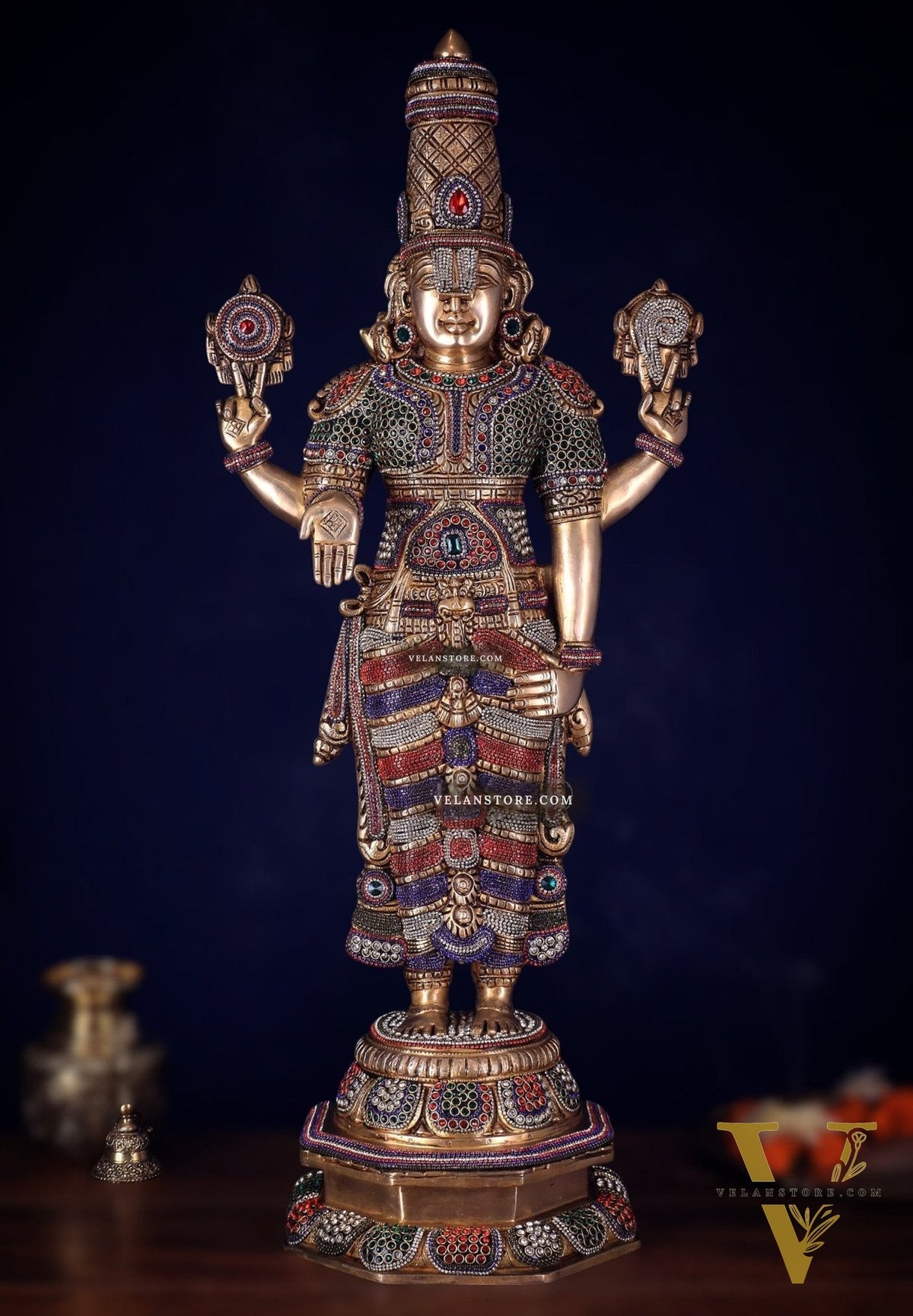 Unique Pure Brass Tirupati Balaji Idol 33" jeweled up