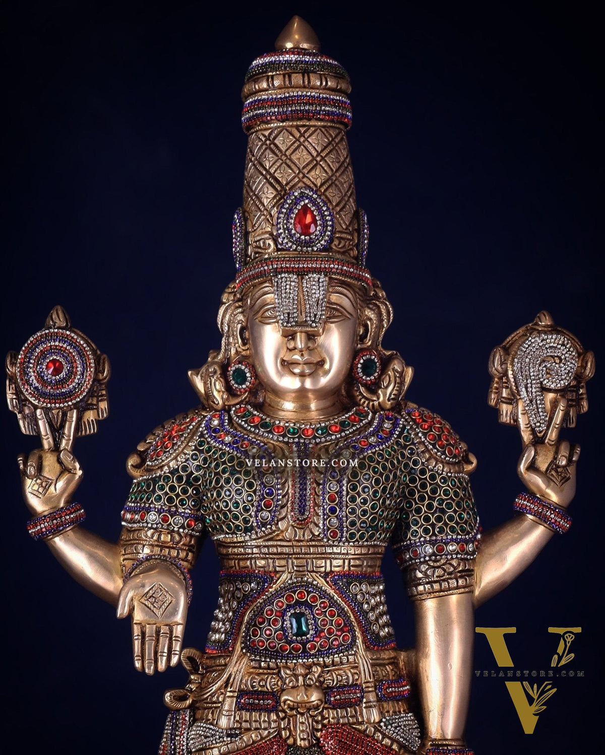 Unique Pure Brass Tirupati Balaji Idol 33" jeweled up