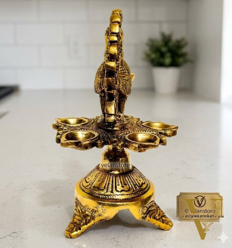 Unique Pure Fine Brass Annam Oil Deepam Lamp with 6 Diyas | Exquisite Home Temple Decor |