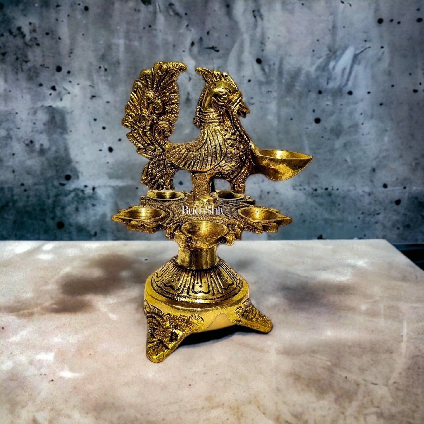 Unique Pure Fine Brass Annam Oil Deepam Lamp with 6 Diyas | Exquisite Home Temple Decor |