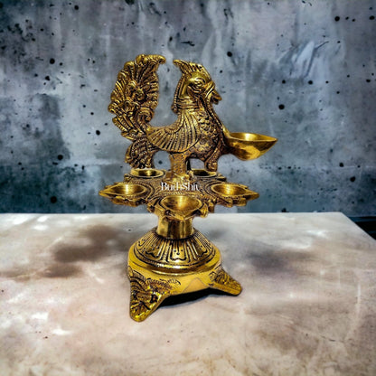 Unique Pure Fine Brass Annam Oil Deepam Lamp with 6 Diyas | Exquisite Home Temple Decor |