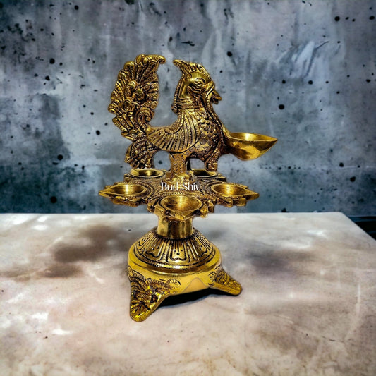 Unique Pure Fine Brass Annam Oil Deepam Lamp with 6 Diyas | Exquisite Home Temple Decor |