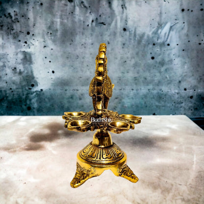 Unique Pure Fine Brass Annam Oil Deepam Lamp with 6 Diyas | Exquisite Home Temple Decor |