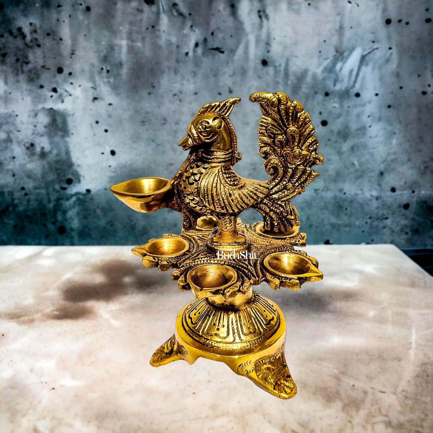 Unique Pure Fine Brass Annam Oil Deepam Lamp with 6 Diyas | Exquisite Home Temple Decor |