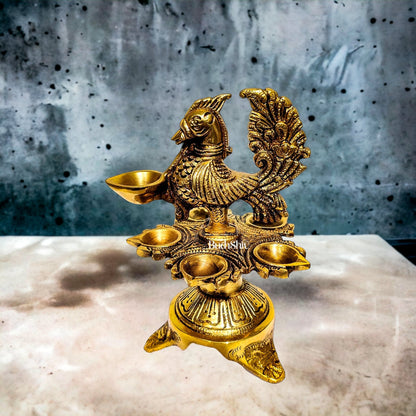 Unique Pure Fine Brass Annam Oil Deepam Lamp with 6 Diyas | Exquisite Home Temple Decor |