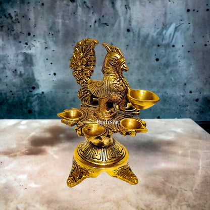 Unique Pure Fine Brass Annam Oil Deepam Lamp with 6 Diyas | Exquisite Home Temple Decor |